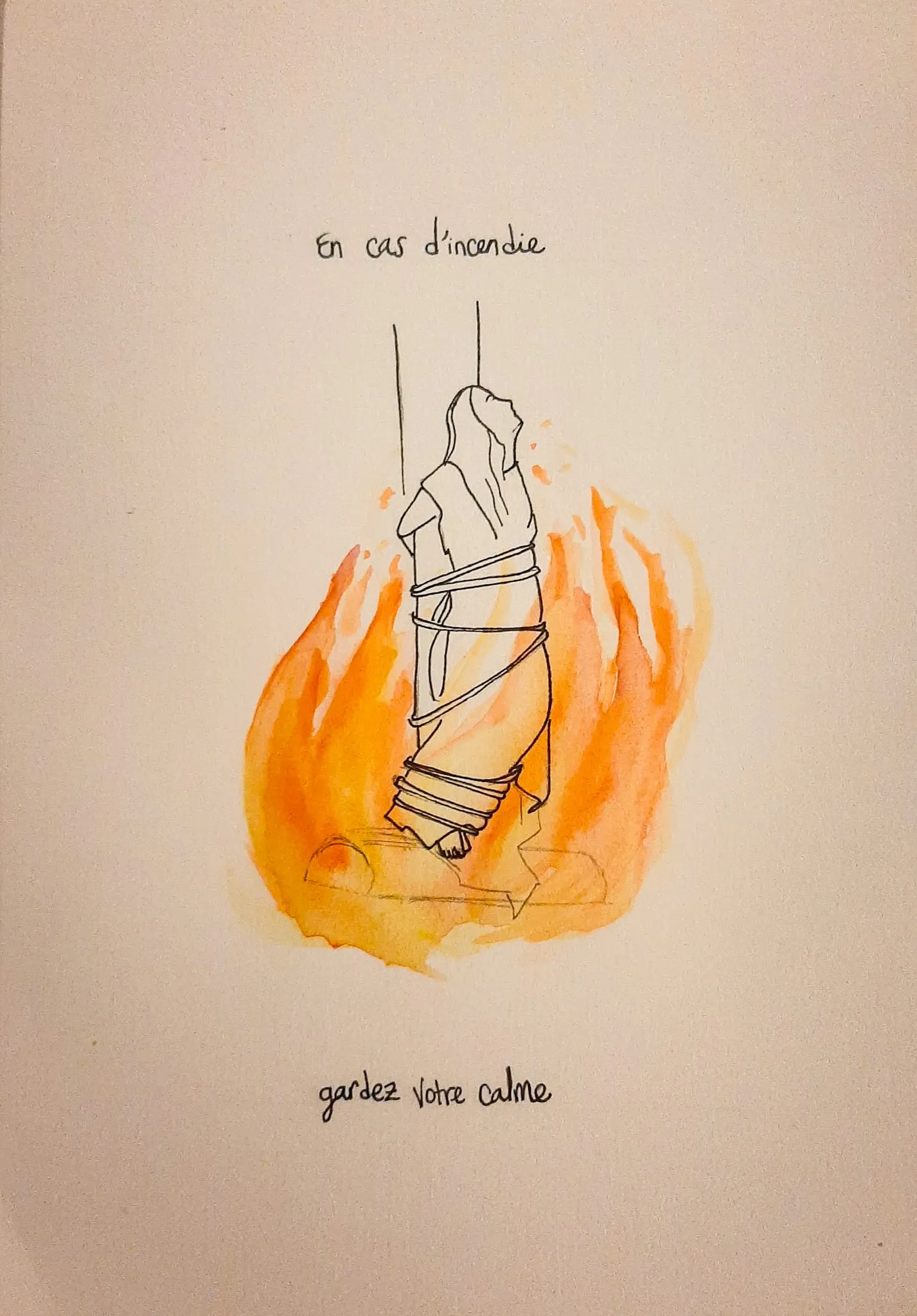 aquarelle, En cas d'incendie gardez votre calme, par Laura Camacho Salgado